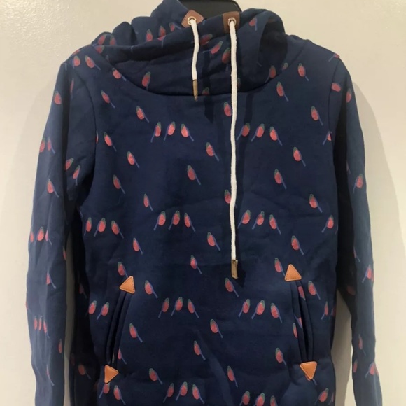 Romantichut navy  bird cowl neck hoodie in navy size M - Picture 3 of 5
